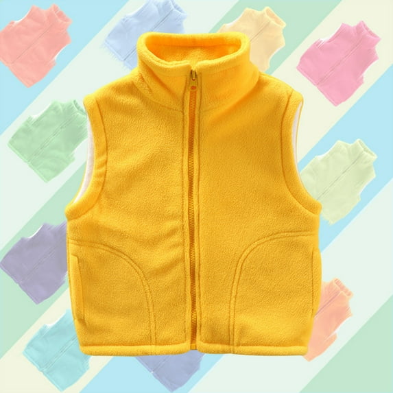 fnnxnal Big Boys Fleece Vest, Yellow 7-8T, 100% Polyester High Neck with Pockets, Durable Multi-Season Kids Vest