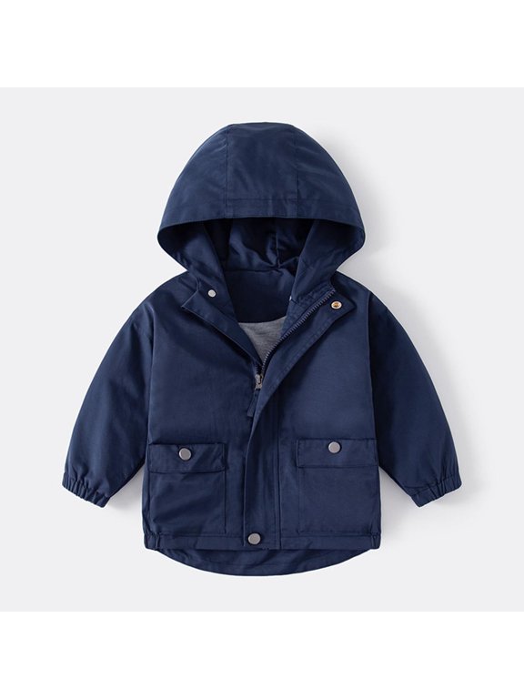 Big Boys' Navy Hooded Jacket 9T - Polyester, Durable with Pockets, Easy On/Off, Machine Washable for School & Outdoor Play