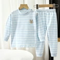 thumbnail image 1 of fnnxnal Big Girls' 100% Cotton Pajama Set 11T Blue - Striped Sleepwear with Bear Emblem, Soft Home Loungewear & Cozy Bedtime Outfit (1 Top + 1 Pant), 1 of 7