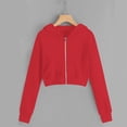 thumbnail image 1 of FAIOROI Big Girls 100% Polyester Soft Cropped Zip-Up Hoodie - Red 9-10T with Kangaroo Pockets for Casual Days/Sports, 1 of 7