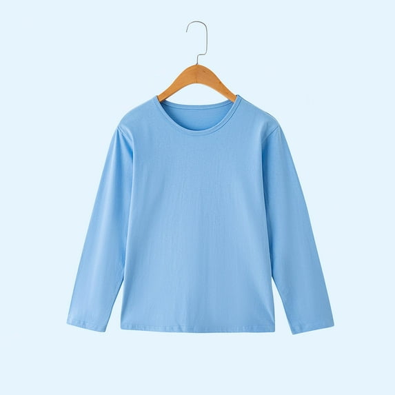 fnnxnal Big Girls 10T Sky Blue Long Sleeve T-Shirt - 100% Cotton Crew Neck, Soft Breathable for School & Everyday Wear