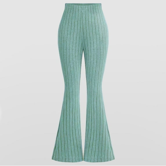 fnnxnal Big Girls' 11T High-Waisted Knit Flare Pants - Vintage Stretchy Green, Machine Washable & Comfortable