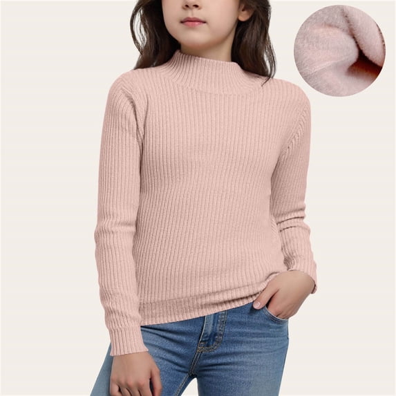 FAIOROI Big Girls 11T Pink Cotton Knit Sweater, Mock Neck Ribbed Soft for Fall School & Daily Wear