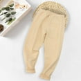 thumbnail image 1 of fnnxnal Big Girls 13T Beige Cotton Pants, Elastic Waist, Cuffed Ankle, Comfortable Durable Casual Playwear for Everyday Use, 1 of 4