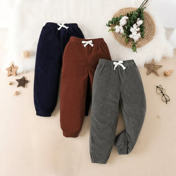Trupants Big Girls 3 Pack Corduroy Pants - Gray, 7T, Soft Stretchy 98% Cotton, Elastic Waist with Bow Tie, Relaxed Fit for Daily & Outdoor Wear