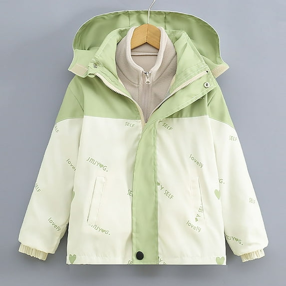 fnnxnal Big Girls 3 in 1 Jacket 11T Green - Windproof Waterproof Fleece Lined with Detachable Hood, Nylon Spandex for Outdoor & Daily Wear