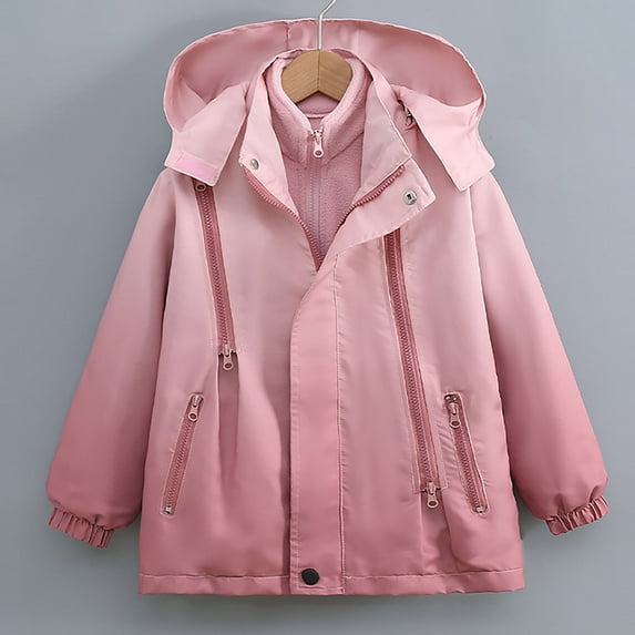 FAIOROI Big Girls' 3 in 1 Pink Jacket - 11T, Fleece Lined Waterproof Shell, Removable Hood, Zipper Pockets, Stretchy Multi-Season Outerwear