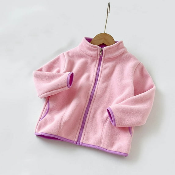 fnnxnal Big Girls 7-8T Pink Fleece Jacket - Full Zip, Lightweight Warm, Machine Washable for Spring Fall, School & Play