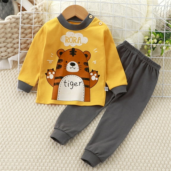 fnnxnal Big Girls 7T Outfit Set - 100% Cotton Yellow Top & Pants with Tiger Graphic, Shoulder Buttons, Elastic Waist
