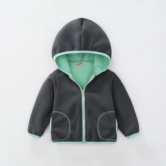 FAIOROI Big Girls 8T Green Fleece Jacket - Hooded Full Zip, Machine Washable, Durable for Spring Fall, School & Play