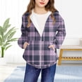 thumbnail image 1 of FAIOROI Big Girls 8T Purple Plaid Zip-Up Jacket - Hooded, Machine Washable, Great for Spring Fall Outdoor Play, 1 of 6