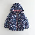 thumbnail image 1 of fnnxnal Big Girls 9T Dark Blue Floral Puffer Jacket - Warm Quilted Fall Winter Coat with Hood, Side Pockets & Nylon-Spandex Fabric, 1 of 6