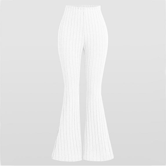 Trupants Big Girls 9T High Waisted Flared Pants - Stretchy Knit Polyester Spandex, White, Vintage Ribbed