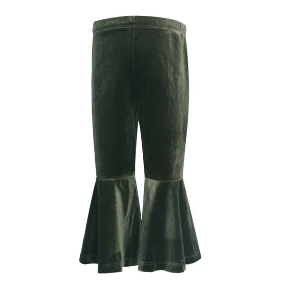 Trupants Big Girls' Army Green Velvet Bell-Bottom Pants - 7T, Nylon Spandex Stretch, Elastic Waist, Retro Flared, Luxurious Soft Fabric for Casual & Daily Outfits