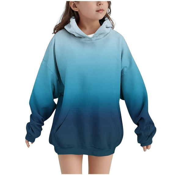 fnnxnal Big Girls Blue Gradient Hoodie, 11T - Stretch, Durable & Machine Washable for School & Outdoor Play