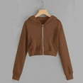 thumbnail image 1 of fnnxnal Big Girls Cropped Zip-Up Hoodie - 100% Polyester Soft Easy-Care, 7-8T Brown, with Kangaroo Pockets & Ribbed Cuffs, 1 of 7