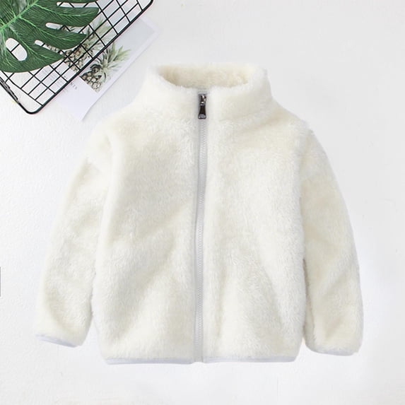 fnnxnal Big Girls Fleece Jacket 7T White, Soft Warm Full-Zip Stand Collar, Fall Spring Everyday Wear, Machine Washable, Durable
