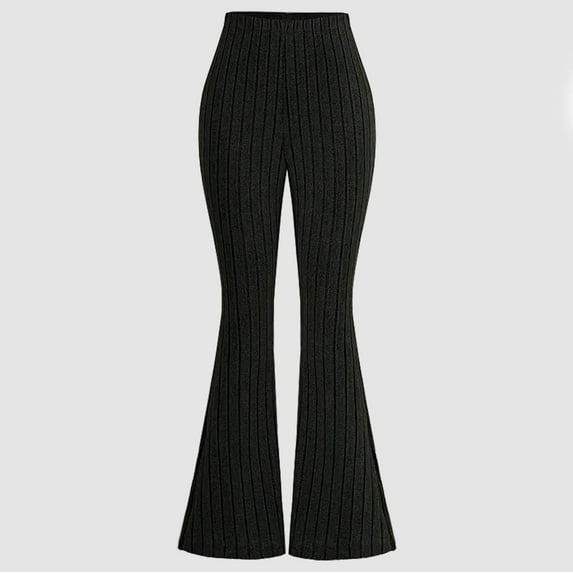 fnnxnal Big Girls' High Waisted Flared Knit Pants - Stretchy Polyester Spandex, Durable, Machine Washable - Size 8 T, Black