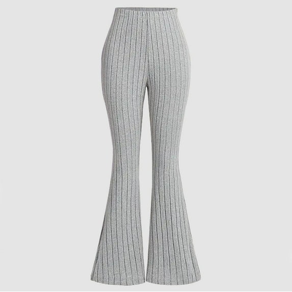 Trupants Big Girls' High-Waisted Retro Flared Pants - Gray, 8T - Polyester Spandex, Ribbed, Stretchy, Machine Washable for Active Play