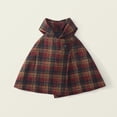 thumbnail image 1 of Trupants Big Girls Hooded Plaid Cape Size 7T - Red Wool Blend, Fall Winter Warm Easy On/Off Button Outerwear, 1 of 9