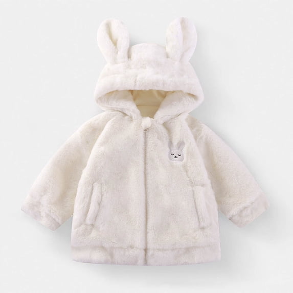FAIOROI Big Girls Jacket 7-8T White, Animal Hood with 3D Ears, 100% Polyester Warm Zipper Coat, Machine Washable for Fall Winter
