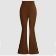 thumbnail image 1 of Trupants Big Girls' Knit Flared Pants - High Waisted Polyester Spandex, Coffee, Size 8T, Retro Comfortable Machine Washable, 1 of 4