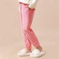 thumbnail image 1 of fnnxnal Big Girls Pink Warm Polyester Pants - Teddy Bear Embroidered, Elastic Waist, Cuffed Ankles, Size 7-8T, Wrinkle-Resistant Lounge/Sleepwear, 1 of 5