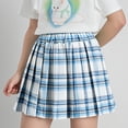 thumbnail image 1 of fnnxnal Big Girls' Plaid Pleated Skirt with Bow Tie - 100% Cotton, Stretch Waist, Sky Blue, 7T, 1 of 4