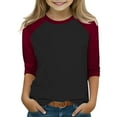 thumbnail image 1 of fnnxnal Big Girls Raglan Sleeve Long Sleeve Shirt - Wine Color, 11T Size, Polyester Spandex Blend, Stretchy Machine Washable for Everyday Play & School, 1 of 6