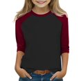thumbnail image 1 of FAIOROI Big Girls Raglan Sleeve Long Sleeve Shirt - Wine Color, 11T Size, Polyester Spandex Blend, Stretchy Machine Washable for Everyday Play & School, 1 of 6