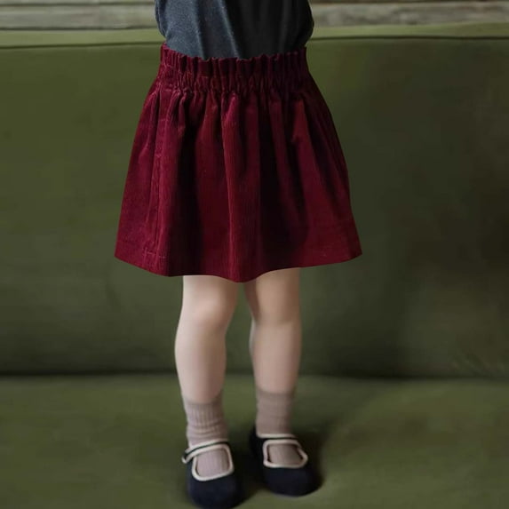 fnnxnal Big Girls Red Corduroy Skirt - 10T, Elastic Waist A-Line, Cotton Blend with Stretch, Fall Winter, Durable Easy Wear