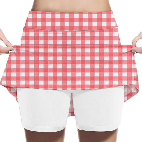 fnnxnal Big Girls Red Gingham Skort - Size 8T, High Waisted 2-in-1 Stretchy Breathable for Athleisure & Casual Wear