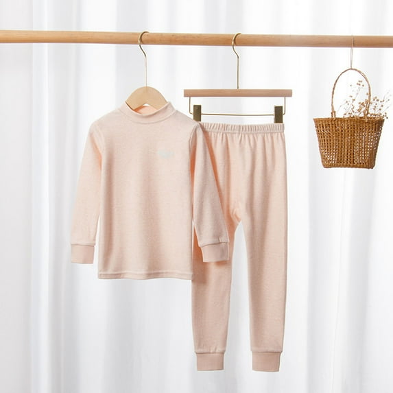 fnnxnal Big Girls Thermal Set 9T, Beige - 100% Cotton 2-Piece (Top + Pants), Hypoallergenic, Cuffed Edges, Breathable Long Underwear for Big Girls