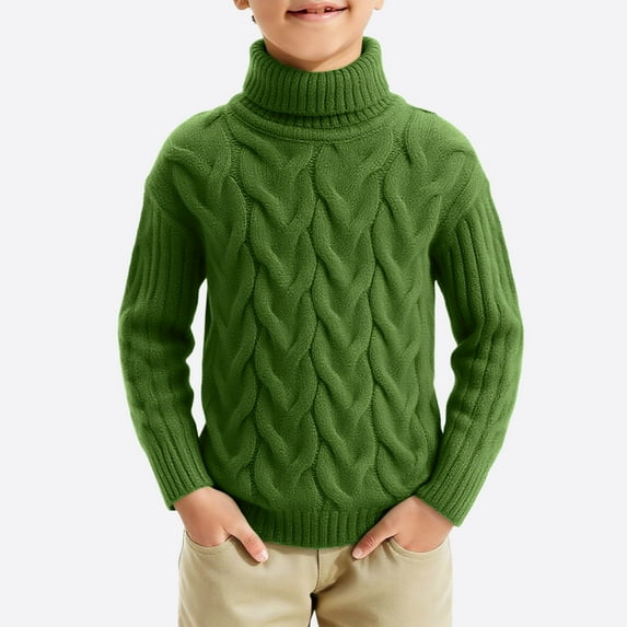 fnnxnal Big Girls Toddler Green Turtleneck Sweater - Soft Knitting Cotton, Cable Knit Long Sleeve, Warm for Fall/Winter, Ribbed Cuffs (Sizes 2T-7Y),Size 7-8T