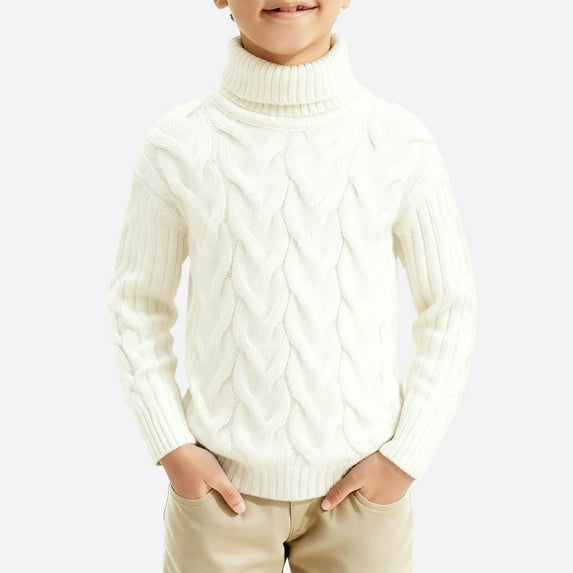 fnnxnal Big Girls Toddler White Turtleneck Sweater - Warm Soft Knitting Cotton, Cable Knit Long Sleeve, Ribbed Cuffs, Fall/Winter Daily Wear (Sizes 2T-7Y),Size 9-10T