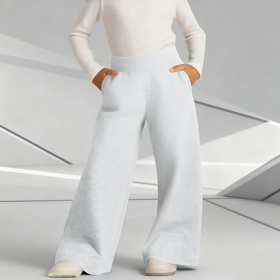 Trupants Big Girls Wide Leg Pants White, 11-12T - Elastic Waist Durable Polyester with Side Pockets, Skin-Friendly & Comfortable for Daily Outings & School