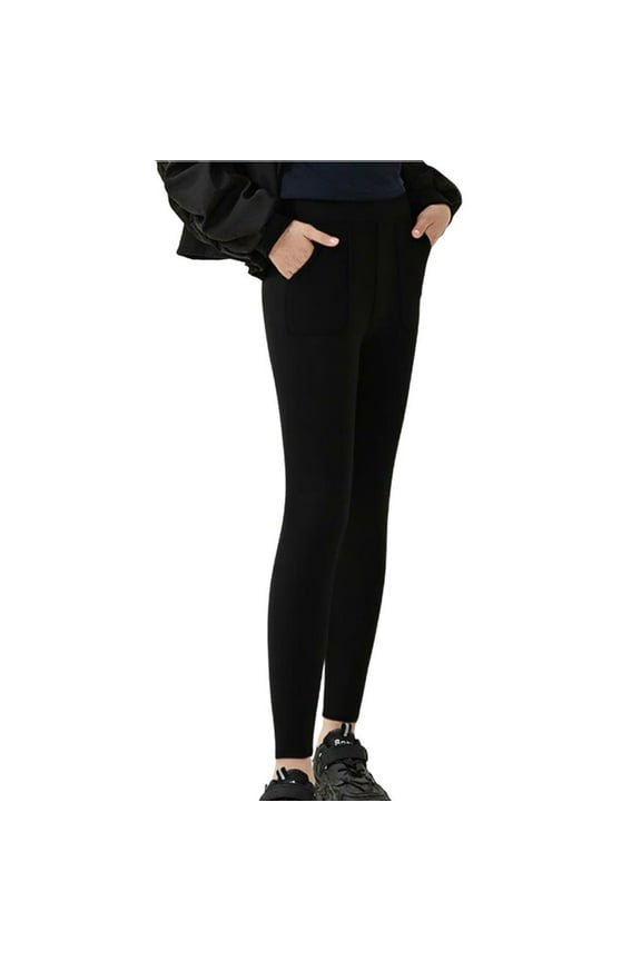 Trupants Black Juniors' Cotton Leggings - 12-13T, Slim Fit with Pockets, Elastic Waist, Soft Breathable for Daily Casual & Light Activities, 1PC