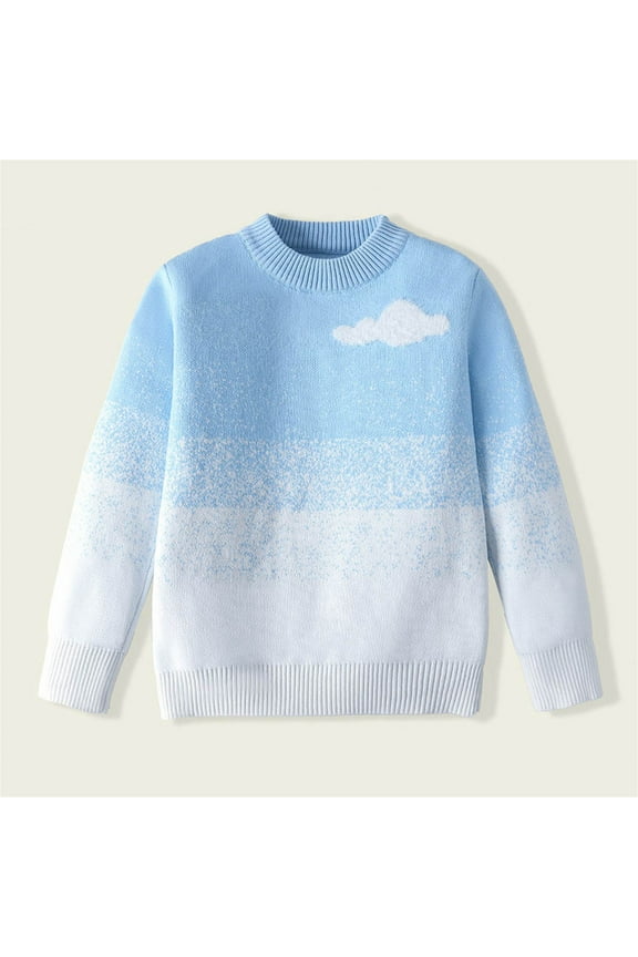Trupants Blue Knit Cotton Sweater for Little Girls 5T - Cute Cloud Pattern, Soft Breathable, Crew Neck Toddler Sweater for School & Everyday Wear