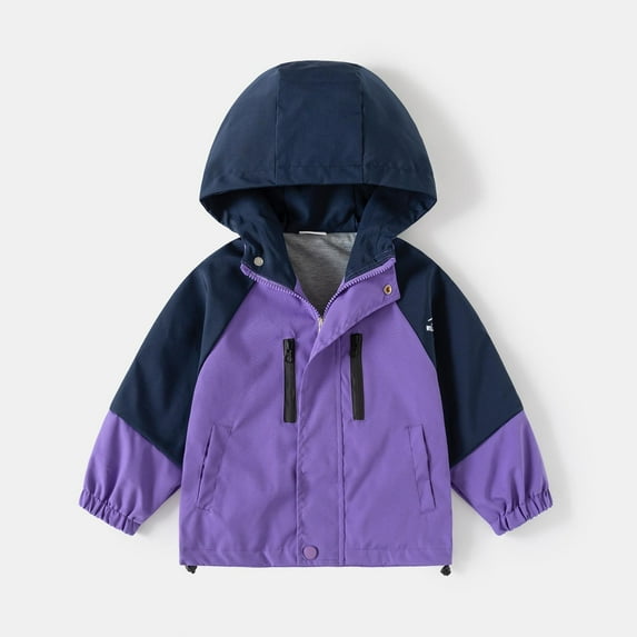 Trupants Boys Windbreaker Jacket for Boys Kids, Purple Size 3 T, Multi-Color Hooded Lightweight Rain Sports Jackets, Elastic Cuffs Adjustable Hem, Breathable Boys Fall for boys kids