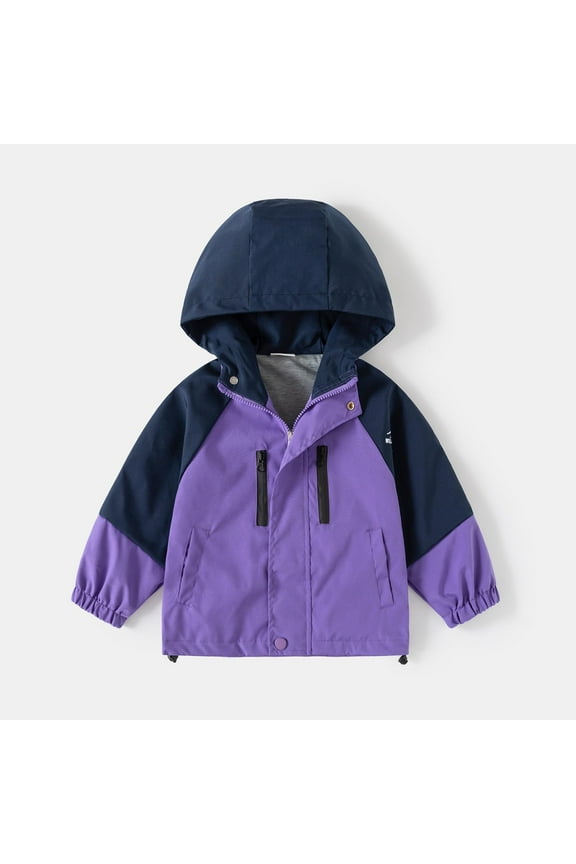 Boys Windbreaker Jacket for Boys Kids, Purple Size 5 T, Multi-Color Hooded Lightweight Rain Sports Jackets, Elastic Cuffs Adjustable Hem, Breathable Boys Fall for boys kids