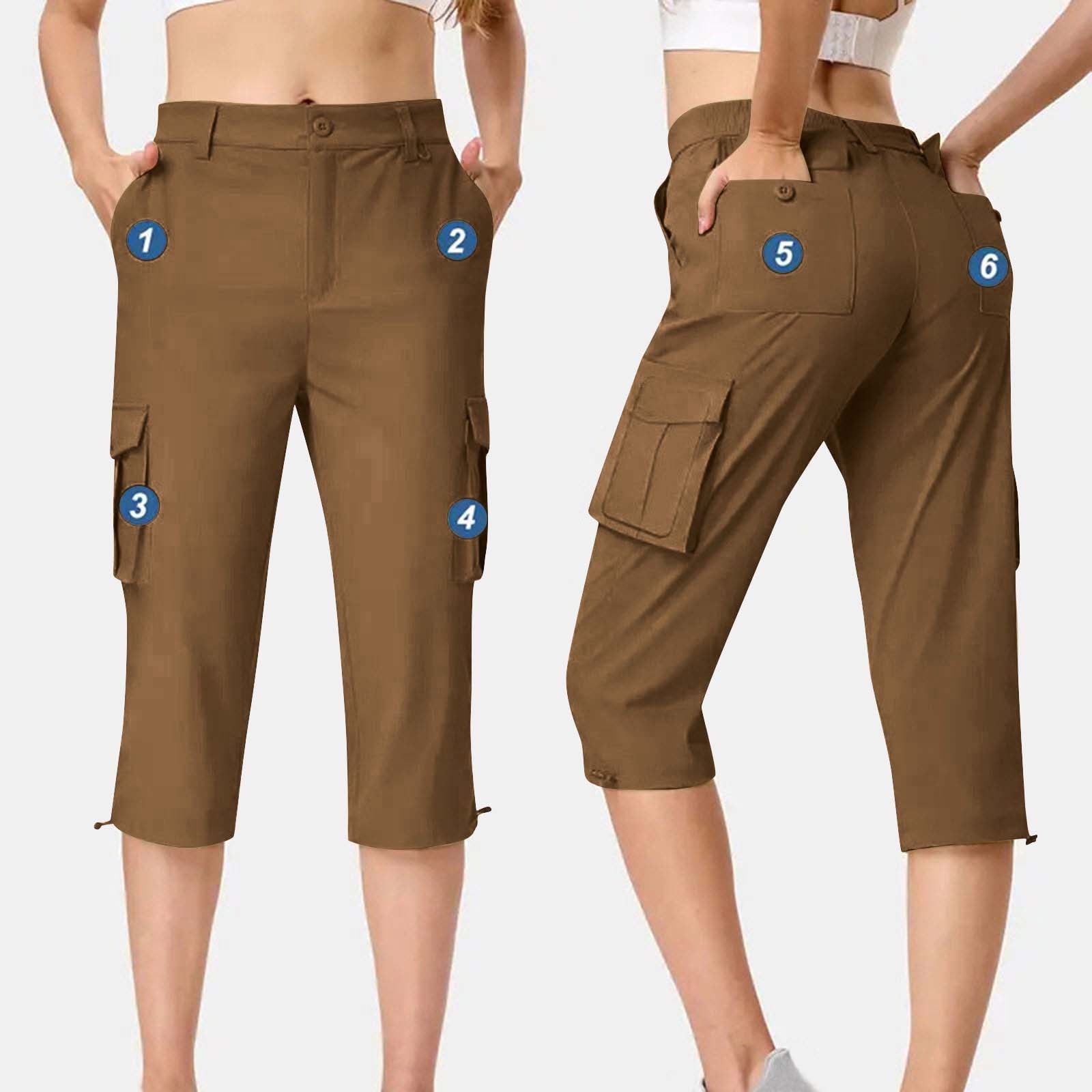 Trupants Brown Womens Casual Loose Capris Pants with Pockets for Summer ...