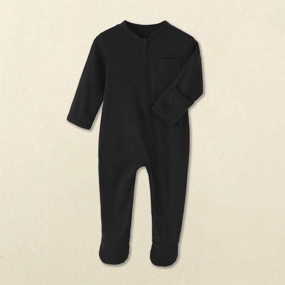 FAIOROI Cotton Baby Footie Onesie 6 Months Black - Zipper for Easy Diaper Change, Hypoallergenic, Newborn Infant Wear