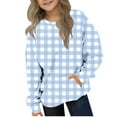 thumbnail image 1 of Trupants Gingham Big Girls 11T Blue Sweatshirt - Soft Stretchy Pullover with Kangaroo Pocket, Wrinkle-Resistant for School & Play, 1 of 6