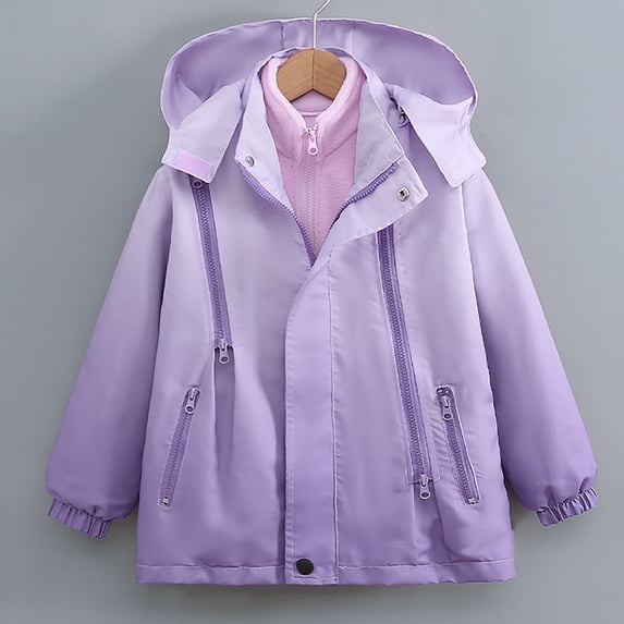 FAIOROI Girls' 3 in 1 Jacket - Purple, Size 11T - Water Resistant Outer Shell & Fleece Liner, Detachable Hood, Zipper Pockets - All Season Big Girls' Coat