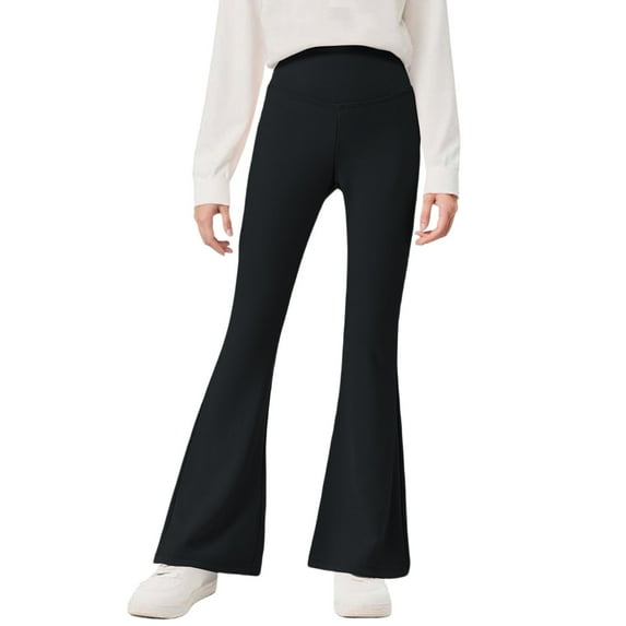 Trupants Girls Black Flare Pants - High-Waisted Nylon Spandex, Comfortable for School/Dance, Vintage Style, Sizes 110-170 (Ages 4-12),Size 3 T
