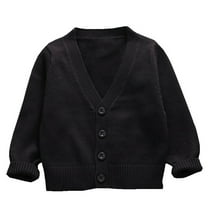 fnnxnal Girls Cardigan: Girls Solid Cotton Cardigan, Winter Warm Long Sleeve for Girls Kids, Size 9-10 T Black