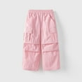 thumbnail image 1 of fnnxnal Girls' Cargo Pants for Girls Kids, Pink, Elastic Waisted Loose Fit Girls Solid Color Pants with Pockets, Waterproof Outdoor Casual Summer Pants Size 2 T, 1 of 3