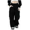 thumbnail image 1 of Trupants Girls' Cargo Pants for Girls Kids, Black Loose Cotton with Pockets, Elastic Waisted Loose Fit Solid Color Casual Summer Pants Size 11-12T, 1 of 4