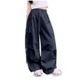 thumbnail image 1 of fnnxnal Girls' Cargo Pants for Girls Kids, Black Loose Cotton with Pockets, Elastic Waisted Loose Fit Solid Color Casual Summer Pants Size 7 T, 1 of 3