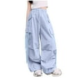 thumbnail image 1 of Trupants Girls' Cargo Pants for Girls Kids, Light Blue Loose Cotton with Pockets, Elastic Waisted Loose Fit Solid Color Casual Summer Pants Size 9 T, 1 of 5